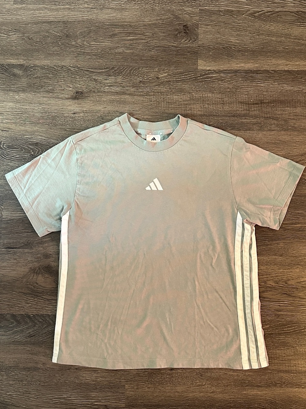 Adidas Sage Green 3-Stripes Oversized Cotton T-Shirt Women’s M